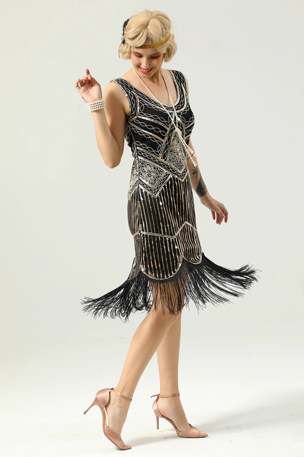 Czerwony Strój Flapper Sukienka Lata 20 Z Frędzlami - Image 9