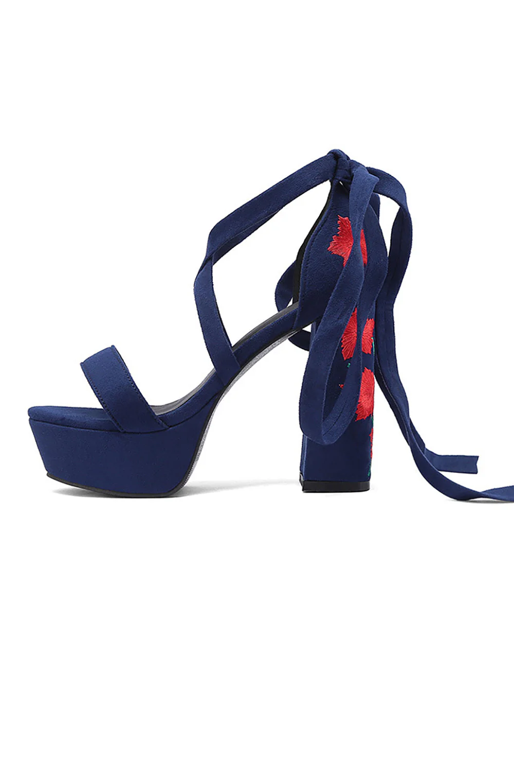 Damskie czarne haftowane paski masywny obcas z odkrytymi palcami buty - Image 10