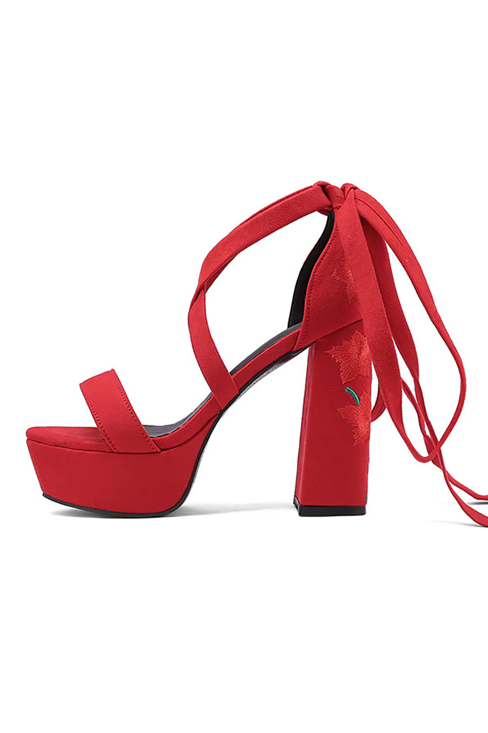 Damskie czarne haftowane paski masywny obcas z odkrytymi palcami buty - Image 15