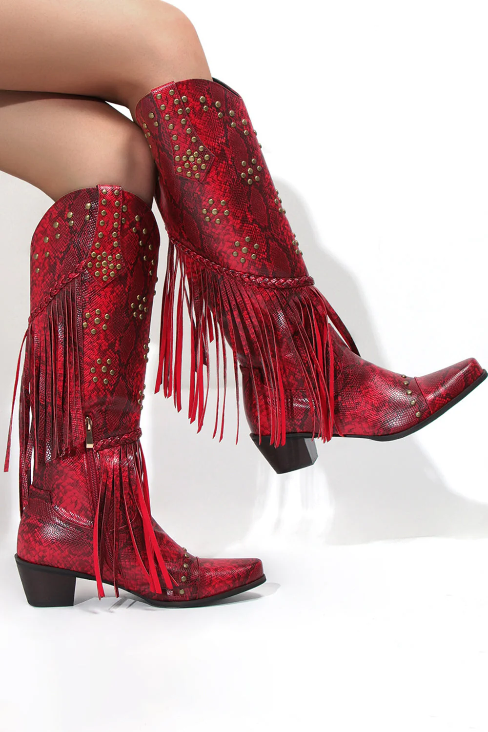 Damskie czarne koraliki z frędzlami ze spiczastym noskiem Chunky Hell Boots - Image 11