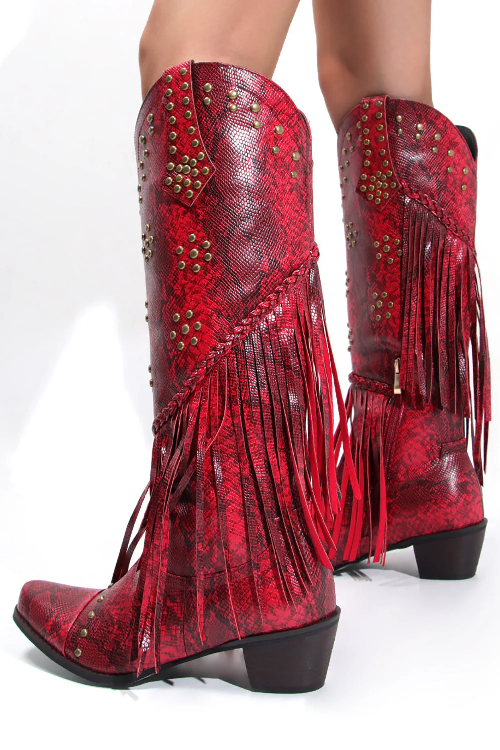 Damskie czarne koraliki z frędzlami ze spiczastym noskiem Chunky Hell Boots - Image 12