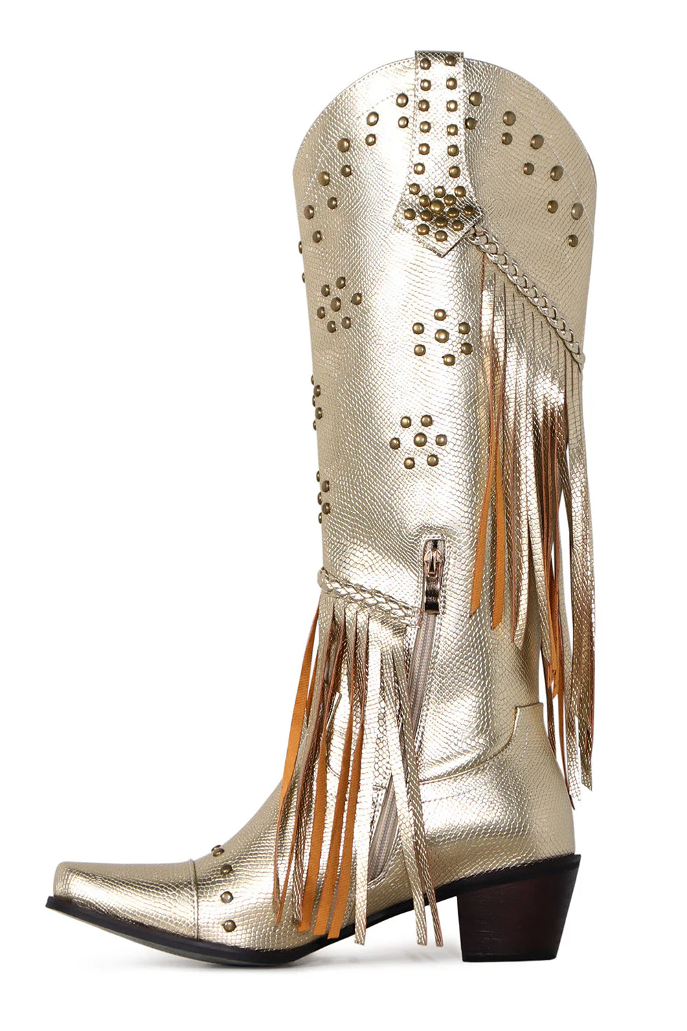 Damskie czarne koraliki z frędzlami ze spiczastym noskiem Chunky Hell Boots - Image 5