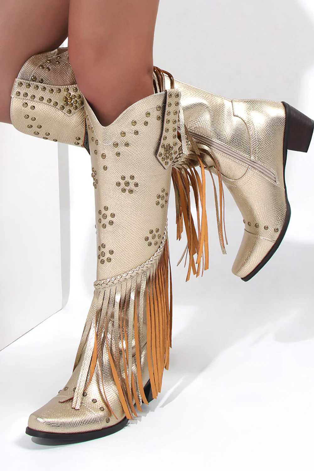 Damskie czarne koraliki z frędzlami ze spiczastym noskiem Chunky Hell Boots - Image 7