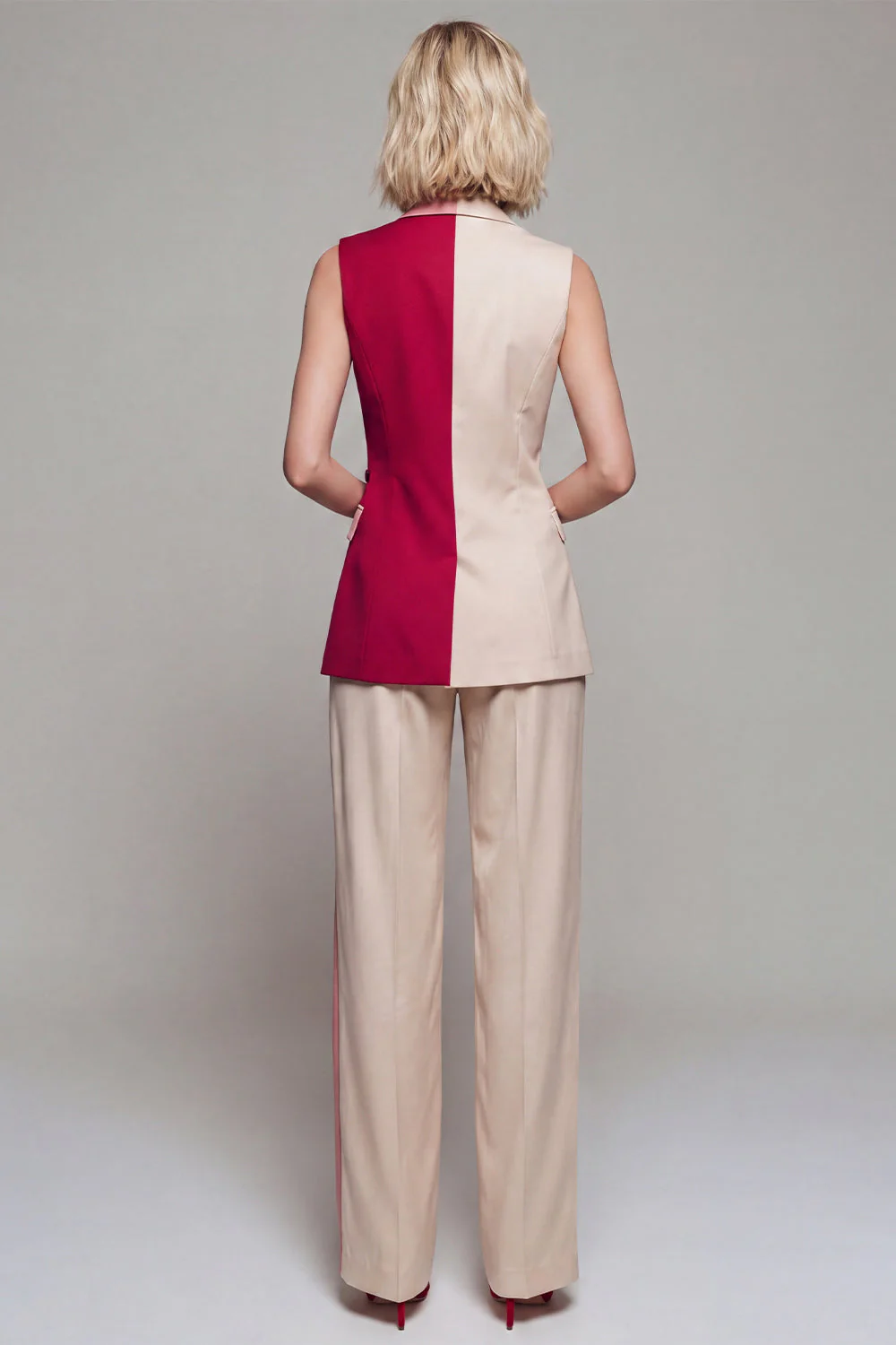 Damskie garnitury z klapą z wycięciami ColorBlock Light Khaki - Image 2