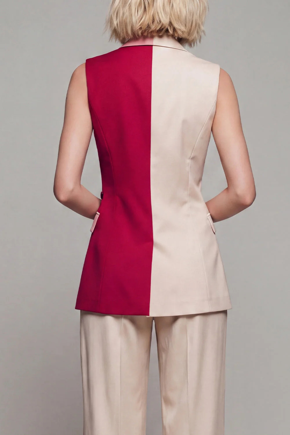 Damskie garnitury z klapą z wycięciami ColorBlock Light Khaki - Image 4