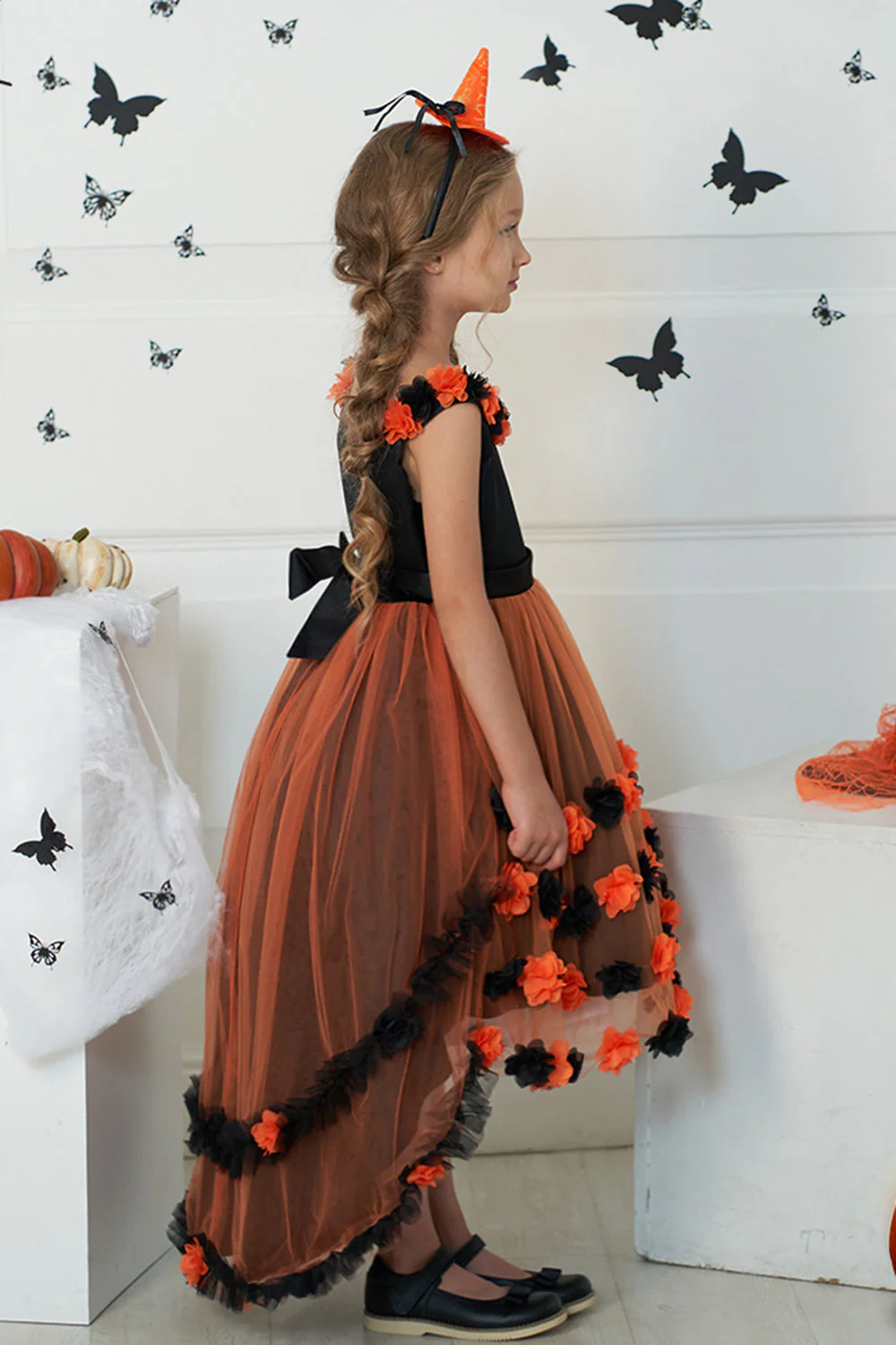 Dark Purple High Low Tulle Halloween Sukienka Dziewczyna z 3D Flower - Image 10