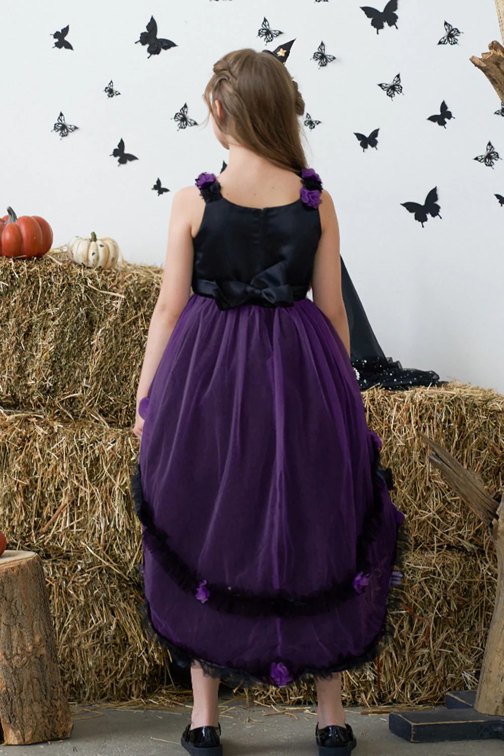 Dark Purple High Low Tulle Halloween Sukienka Dziewczyna z 3D Flower - Image 2