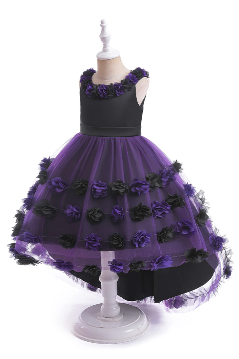 Dark Purple High Low Tulle Halloween Sukienka Dziewczyna z 3D Flower - Image 6