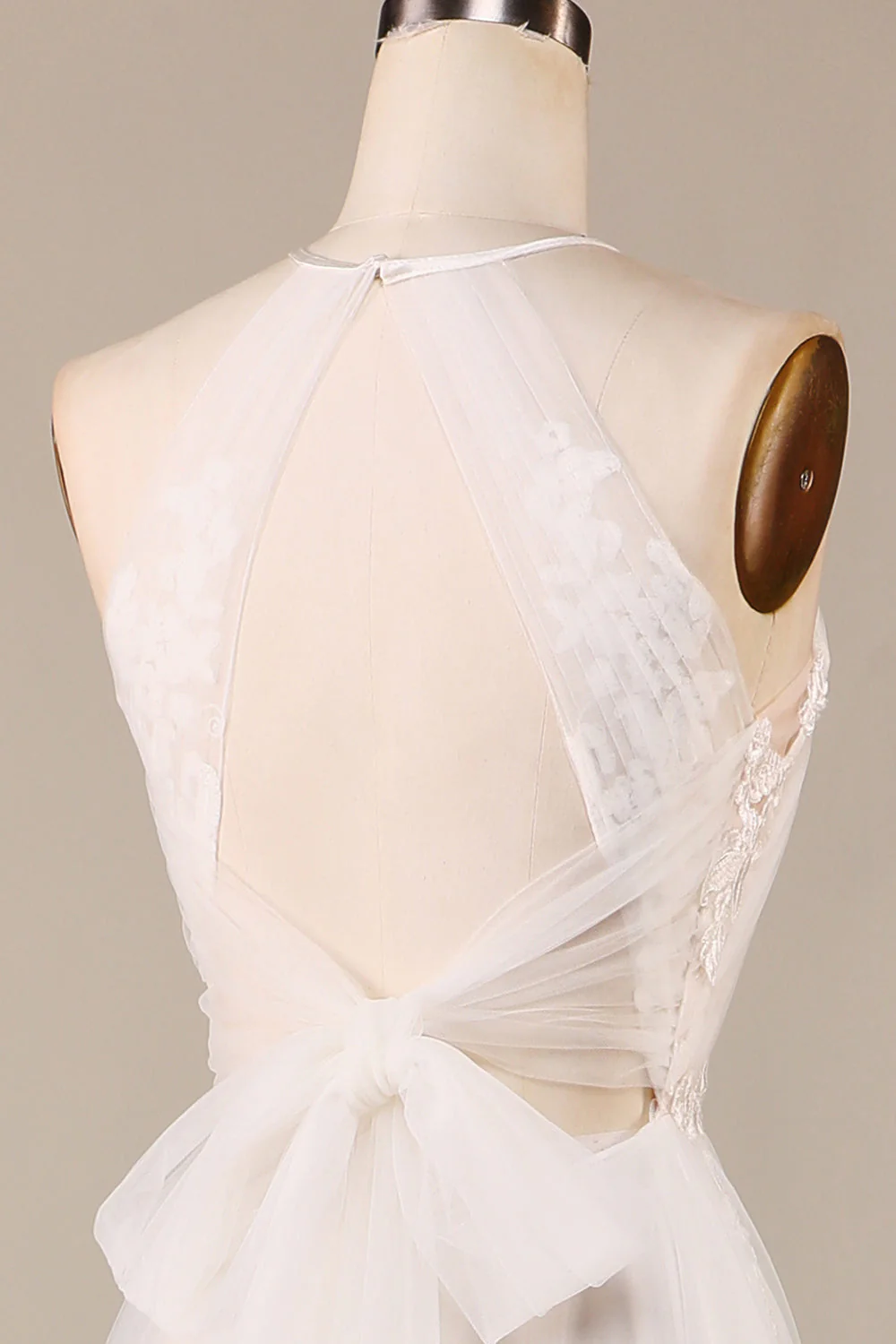 Dekolt Halter Kość Słoniowa Suknia Ślubna Z Elegancką Koronką - Image 5