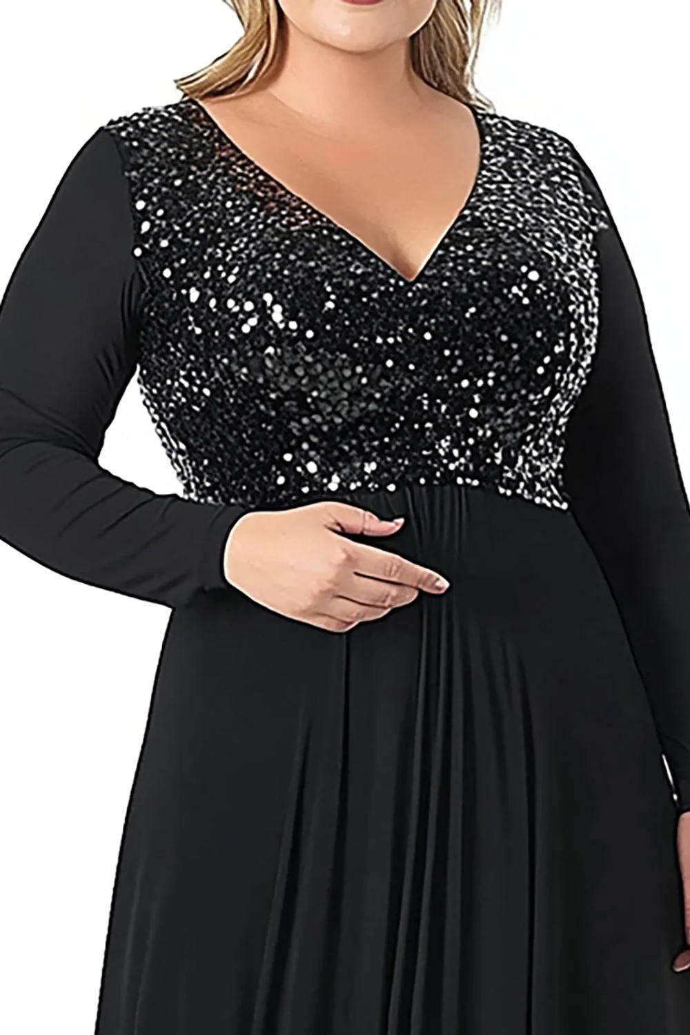Błyszcząca Czarny Szyfon Plus Size Długa Sukienka Na Wesele z Koralikami - Image 2