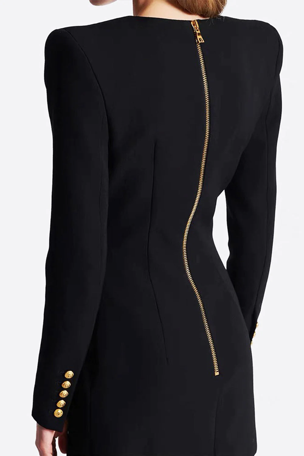 długa damska marynarka z dekoltem w szpic Slim Fit - Image 2
