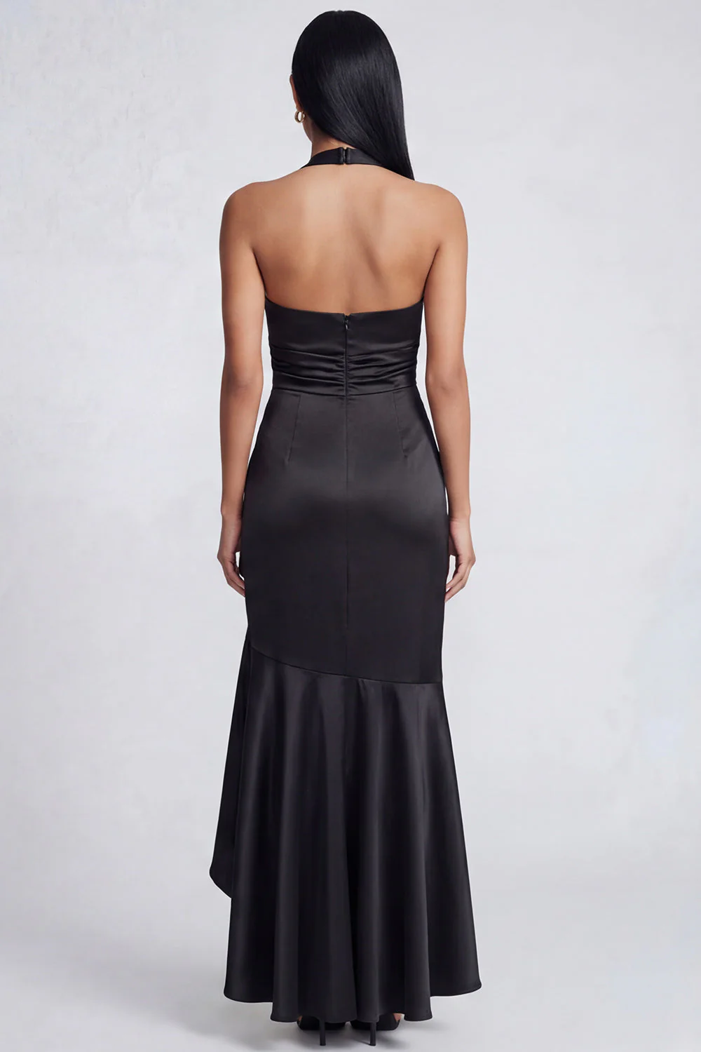 Długa, długa sukienka formalna z falbanami z gumą Black Mermaid - Image 2
