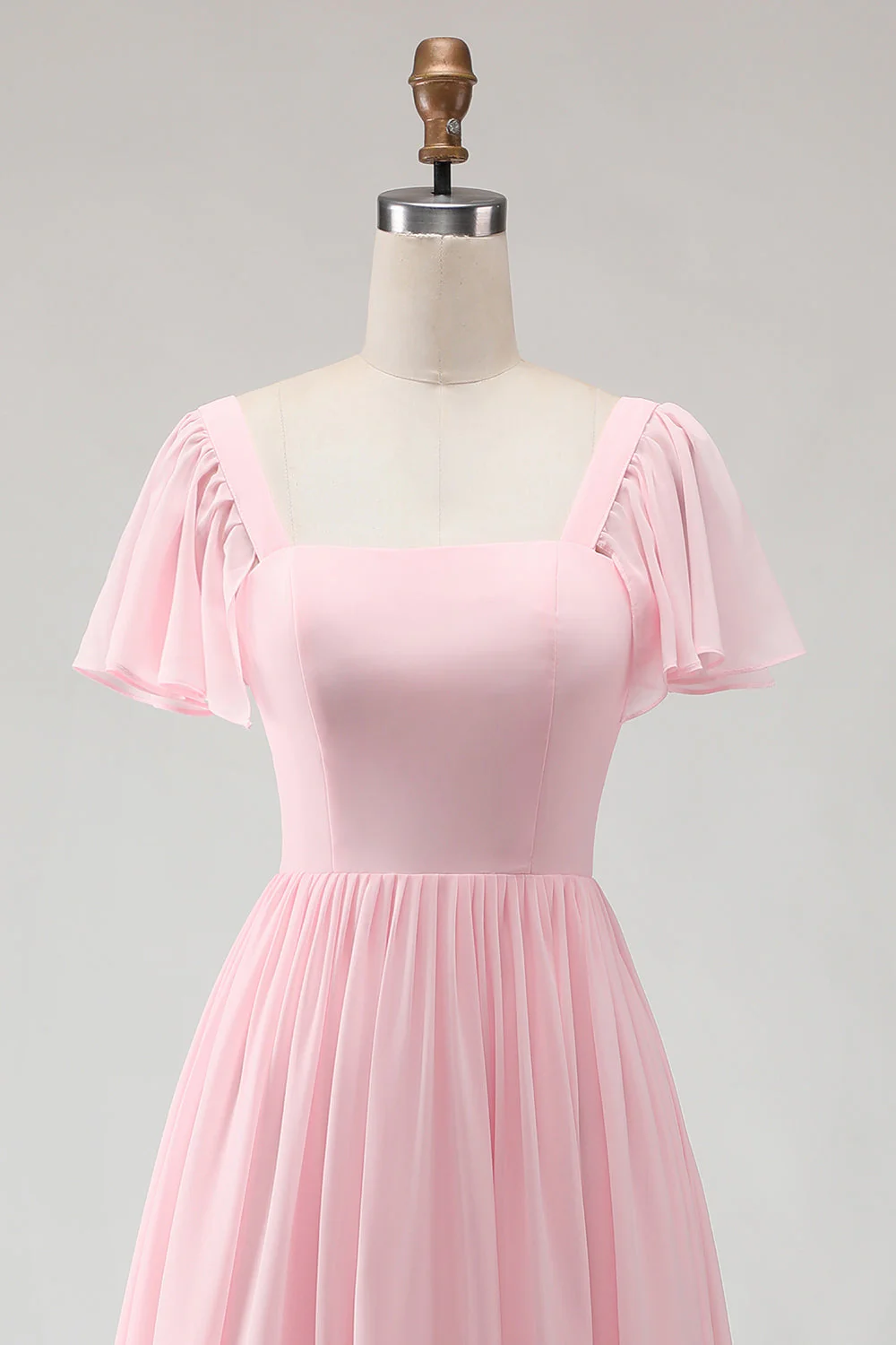Długa sukienka druhny z szyfonem z kwadratowym dekoltem Candy Pink - Image 6