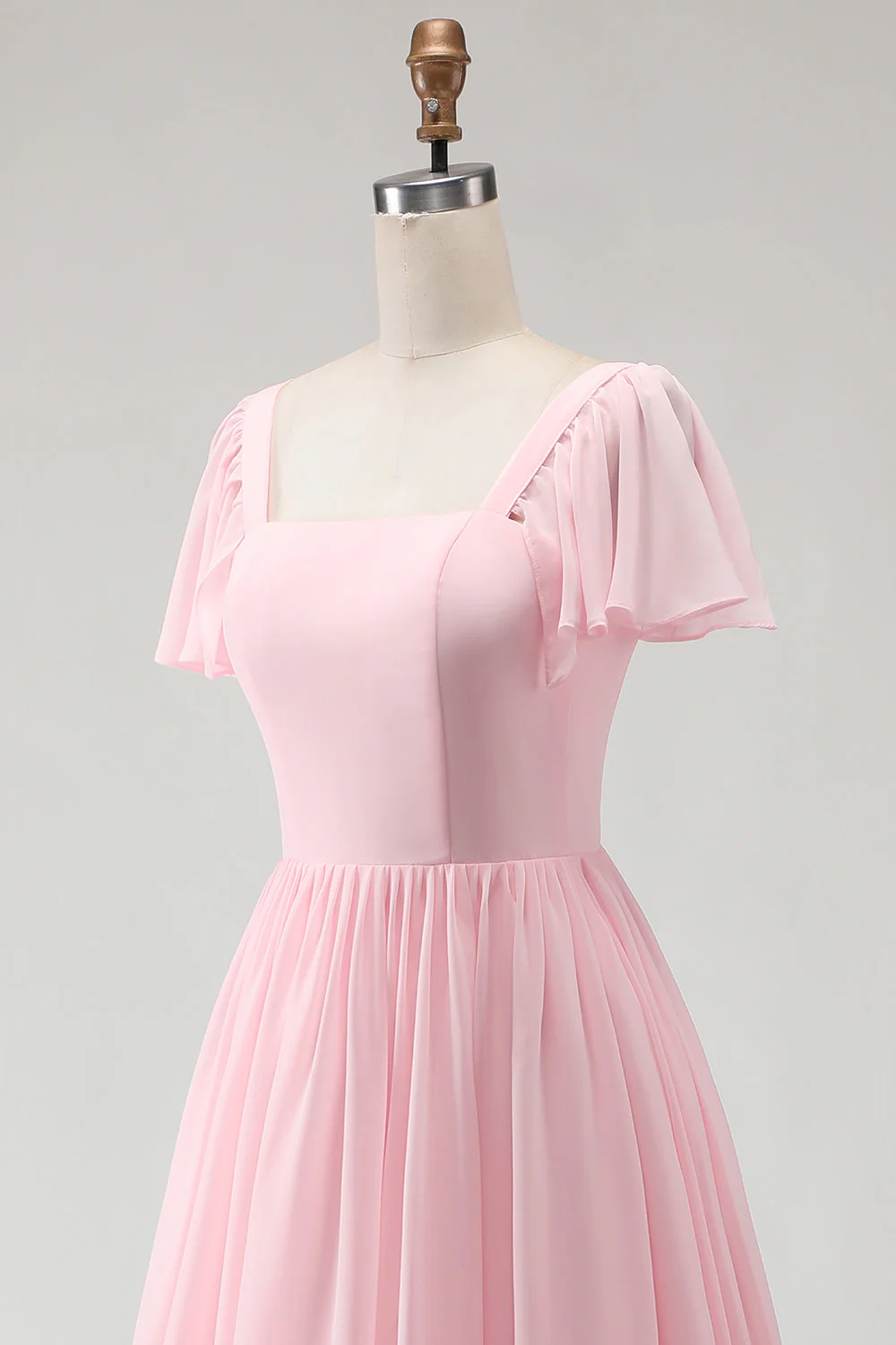 Długa sukienka druhny z szyfonem z kwadratowym dekoltem Candy Pink - Image 8