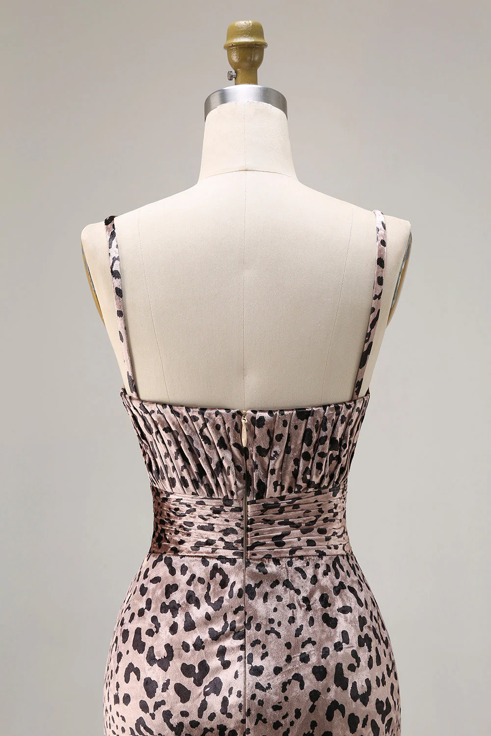 Długa sukienka na bal z rozcięciem – Mermaid Golden Leopard Spaghetti Straps - Image 5