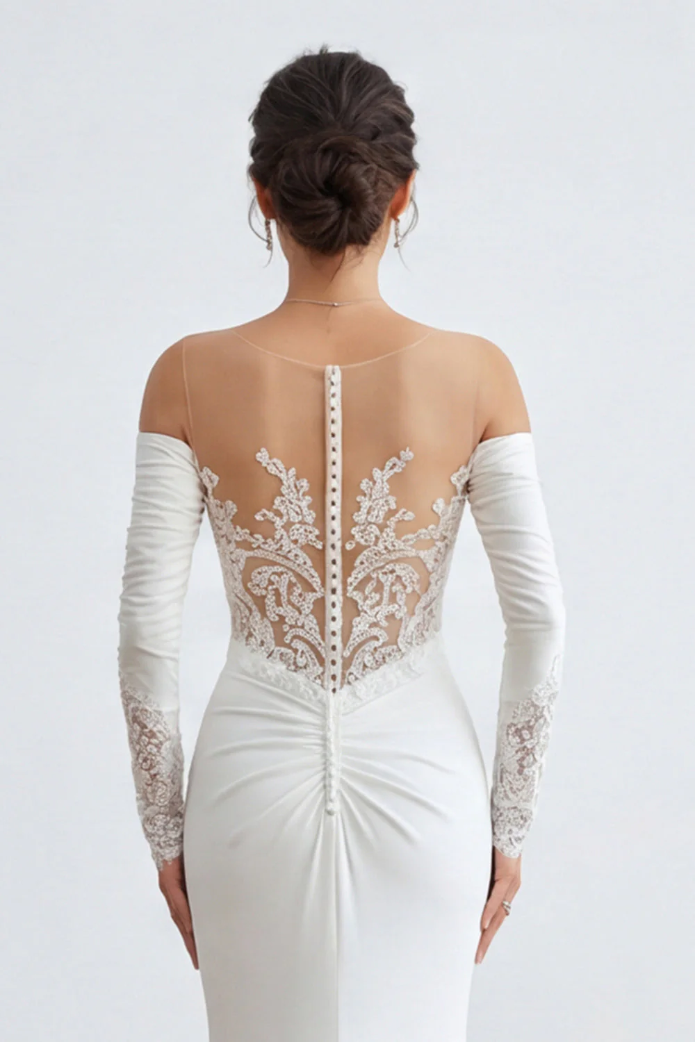 Długa suknia ślubna z marszczami i aplikacjami Ivory Sweetheart Mermaid - Image 7