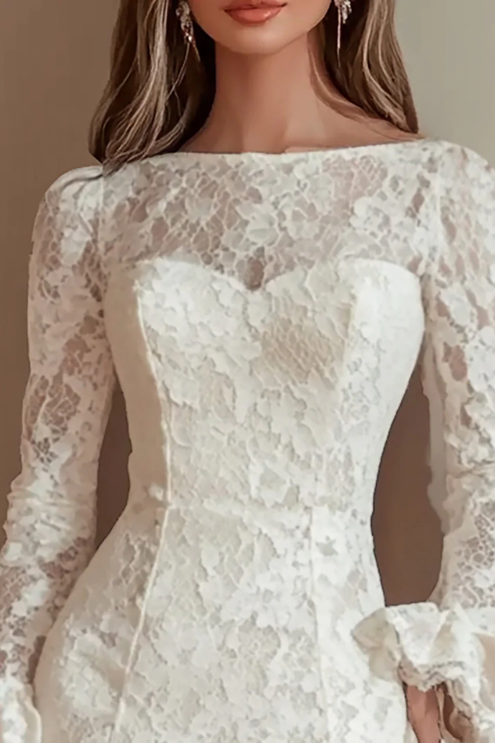Długie rękawy Bodycon Biała koronkowa sukienka z okazji ukończenia szkoły - Image 2