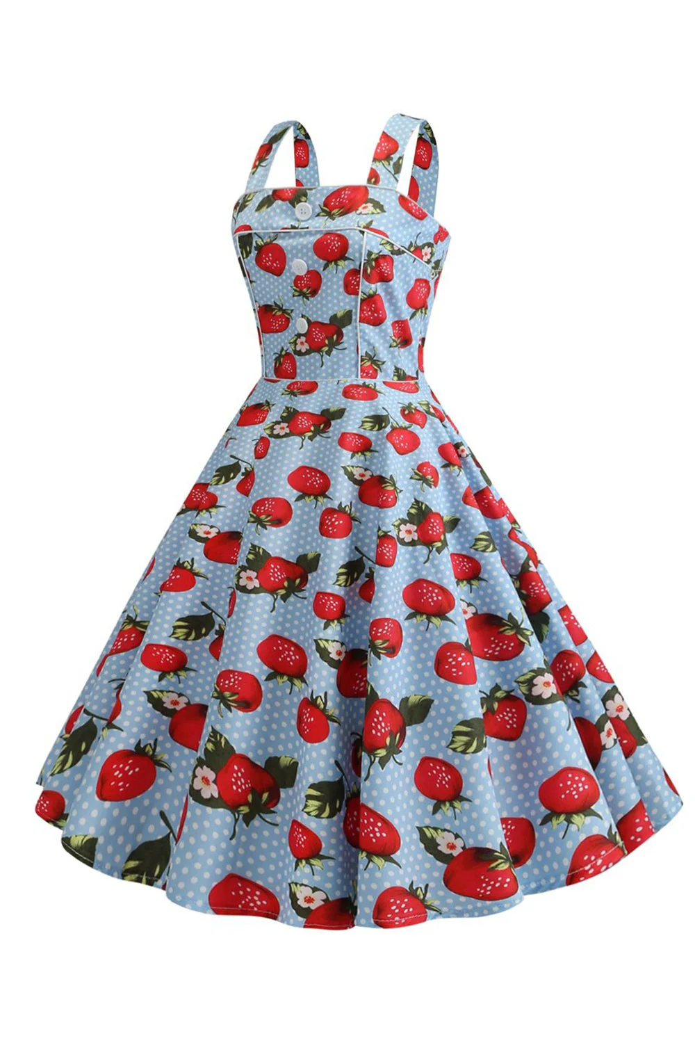 Różowy Truskawka Kwadratowy Dekolt Krótki Sukienka Retro Lata 50 - Image 6