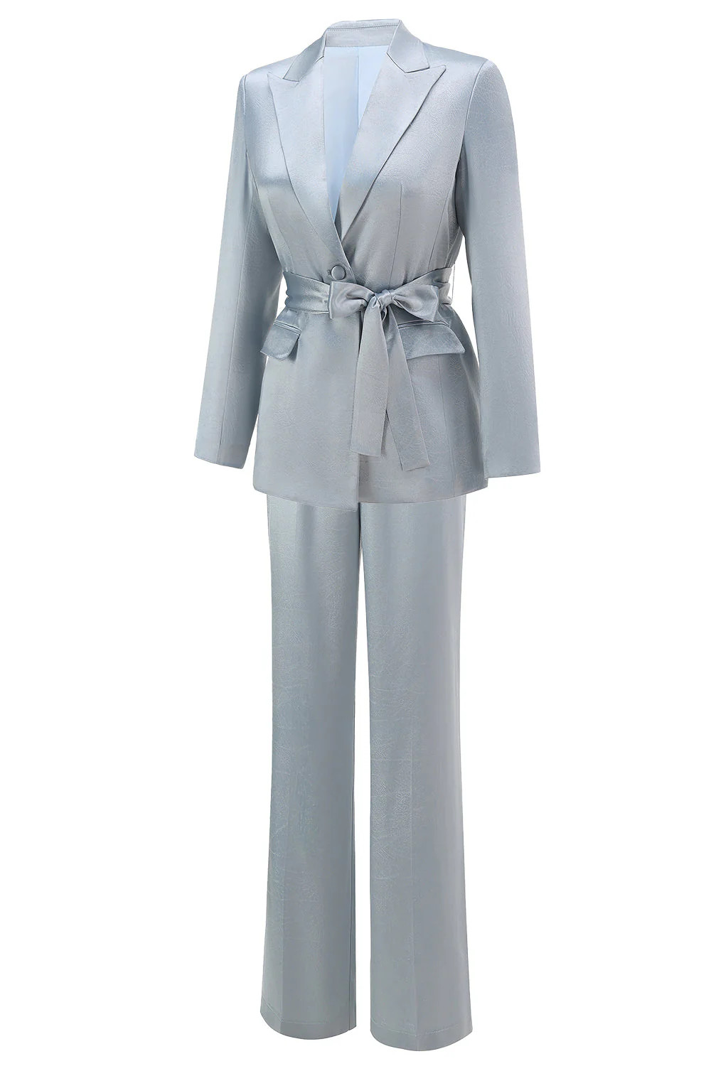 Dusty Blue Peak Lapel 2-częściowy garnitur damski z szarfą - Image 3