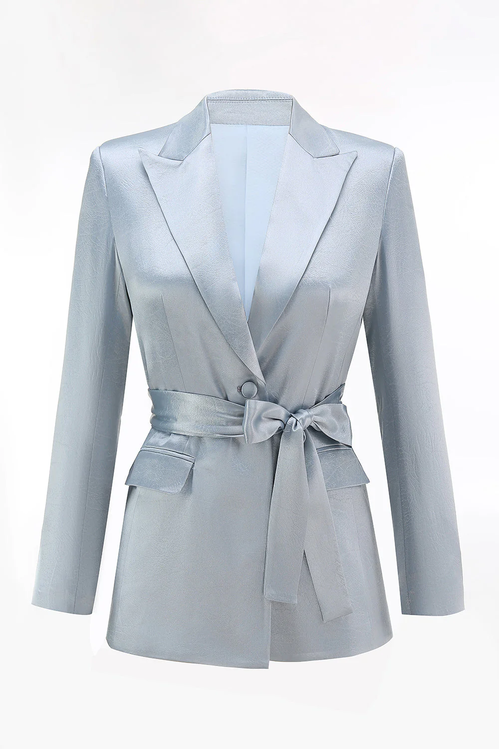 Dusty Blue Peak Lapel 2-częściowy garnitur damski z szarfą - Image 4