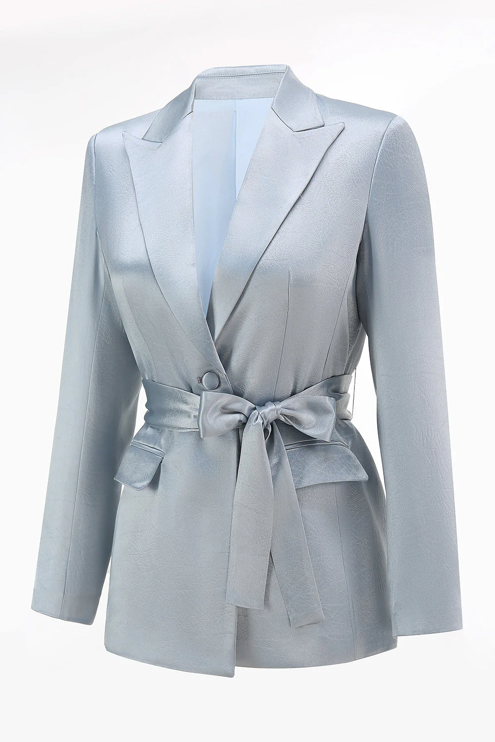 Dusty Blue Peak Lapel 2-częściowy garnitur damski z szarfą - Image 6