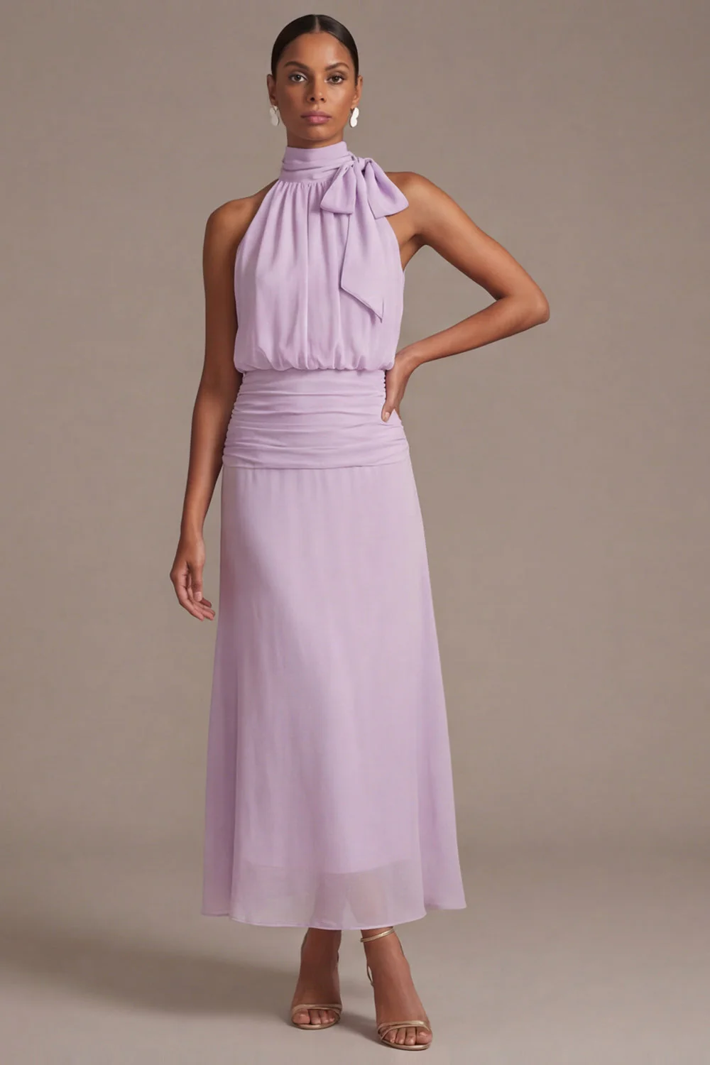 Dusty Rose Floral – długa linia sukienka gościnna z kokardą - Image 2