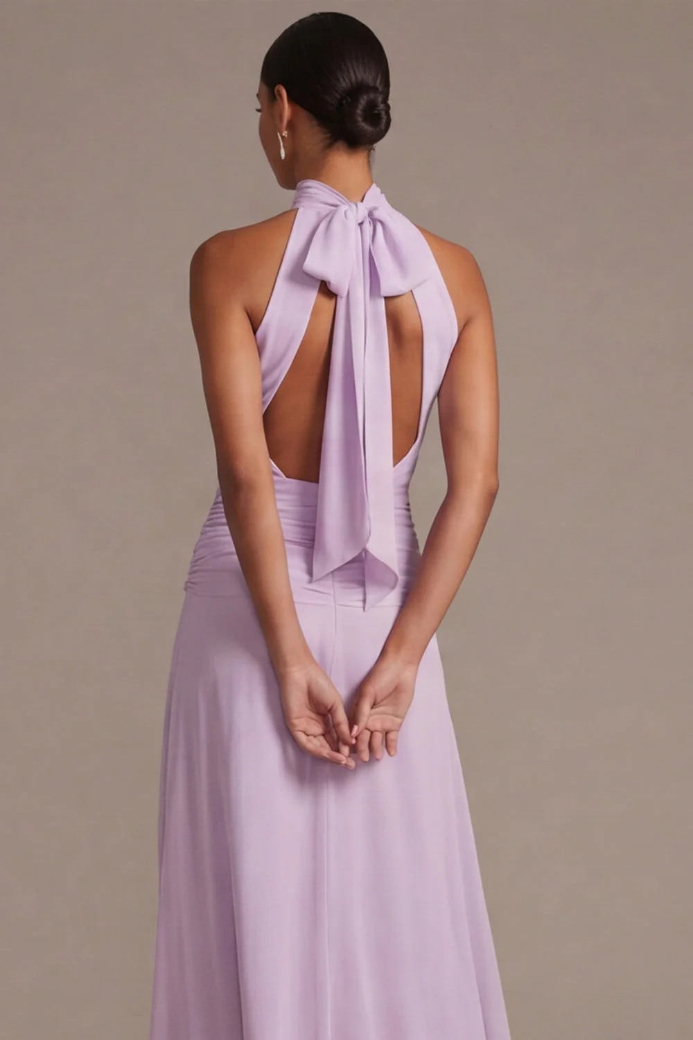 Dusty Rose Floral – długa linia sukienka gościnna z kokardą - Image 3