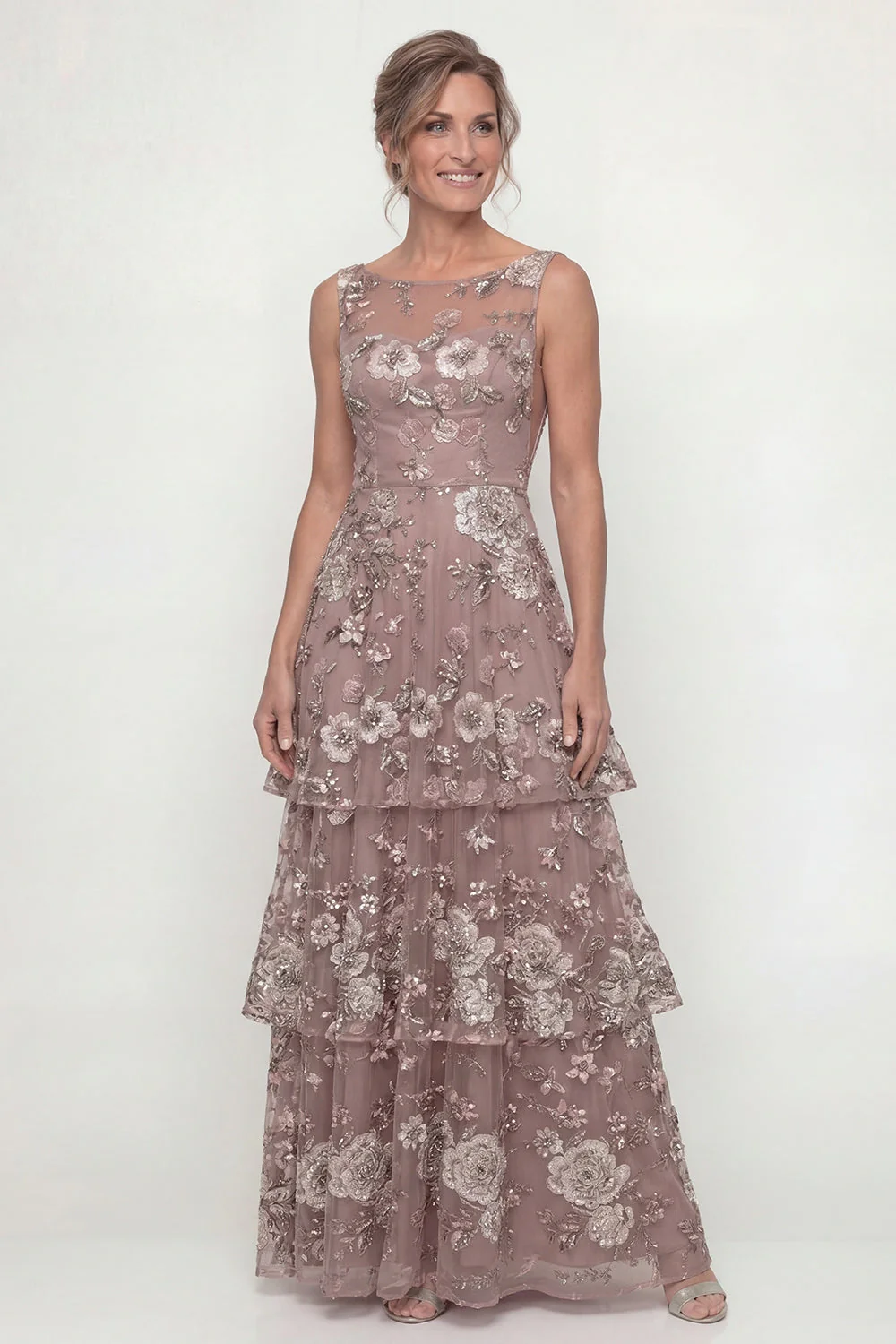 Dusty Rose Flower – długa sukienka matki panny młodej z falbanami i cekinami - Image 3