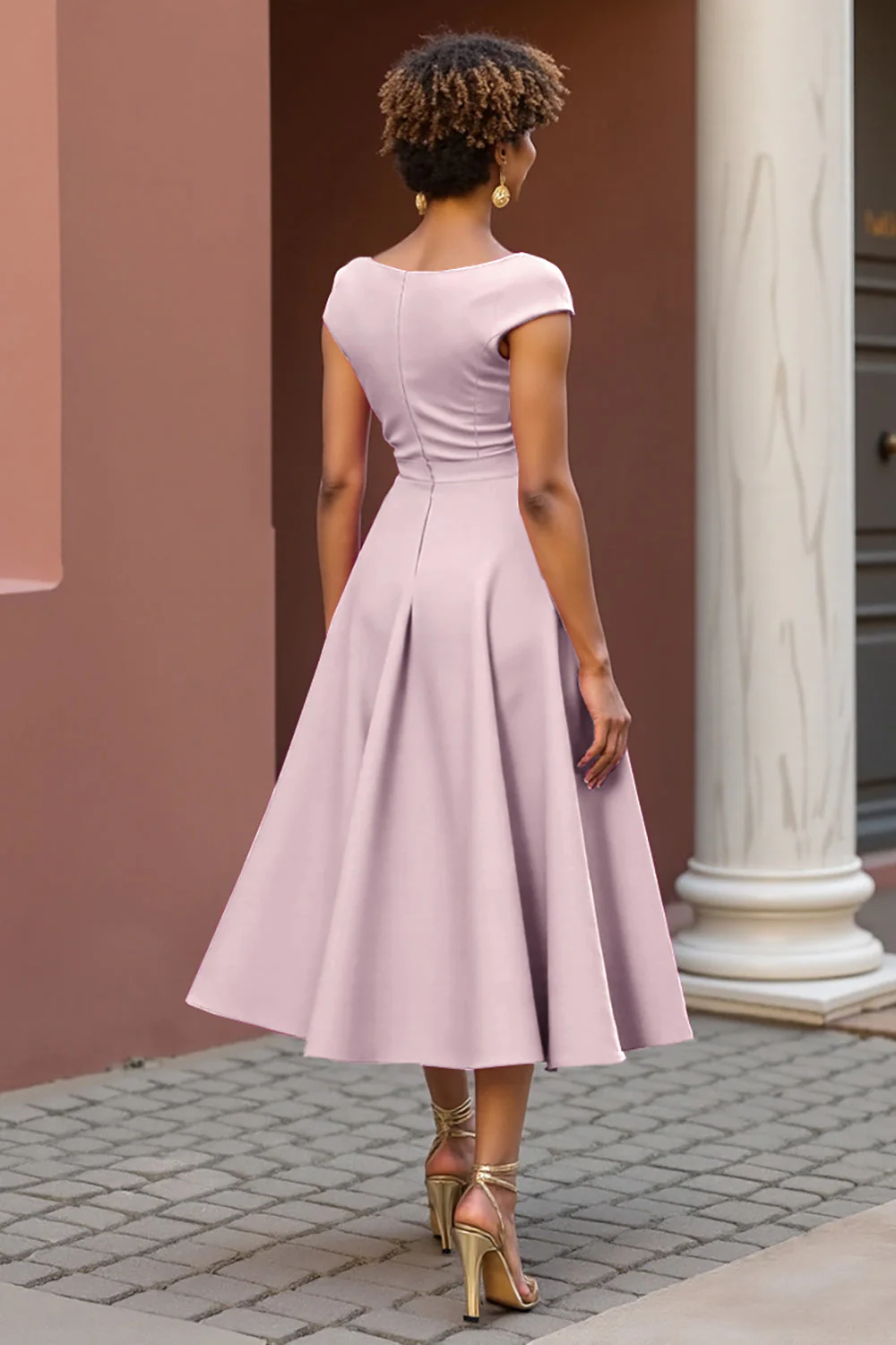 Dusty Rose Linia W Szpic Dekolt W Szpic Sukienka Dla Matki Panny Młodej - Image 2
