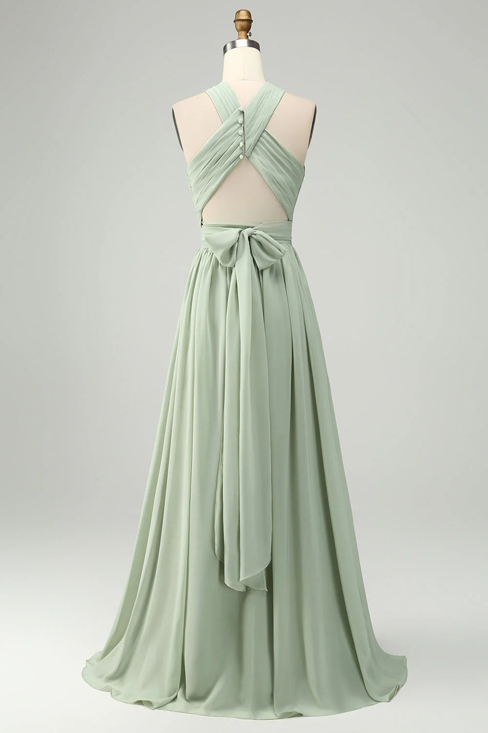 Dusty Sage A Line A Line Hatter Chiffon Plisowana długa sukienka druhny plus size z rozcięciem - Image 6