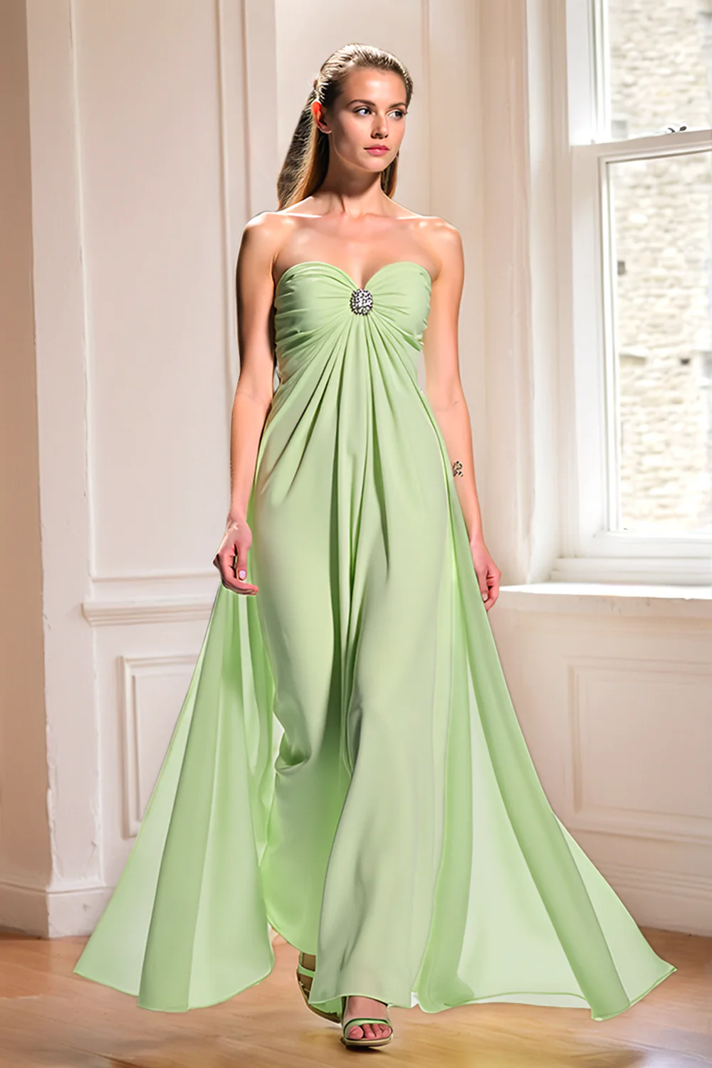 Dusty Sage Chiffon A Line Sweetheart Sukienka dla gości weselnych z tylnym zamkiem błyskawicznym
