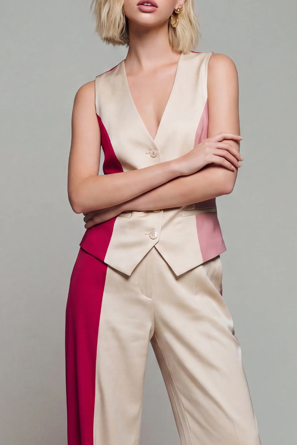 Dwuczęściowe garnitury damskie bez rękawów ColorBlock - Image 3