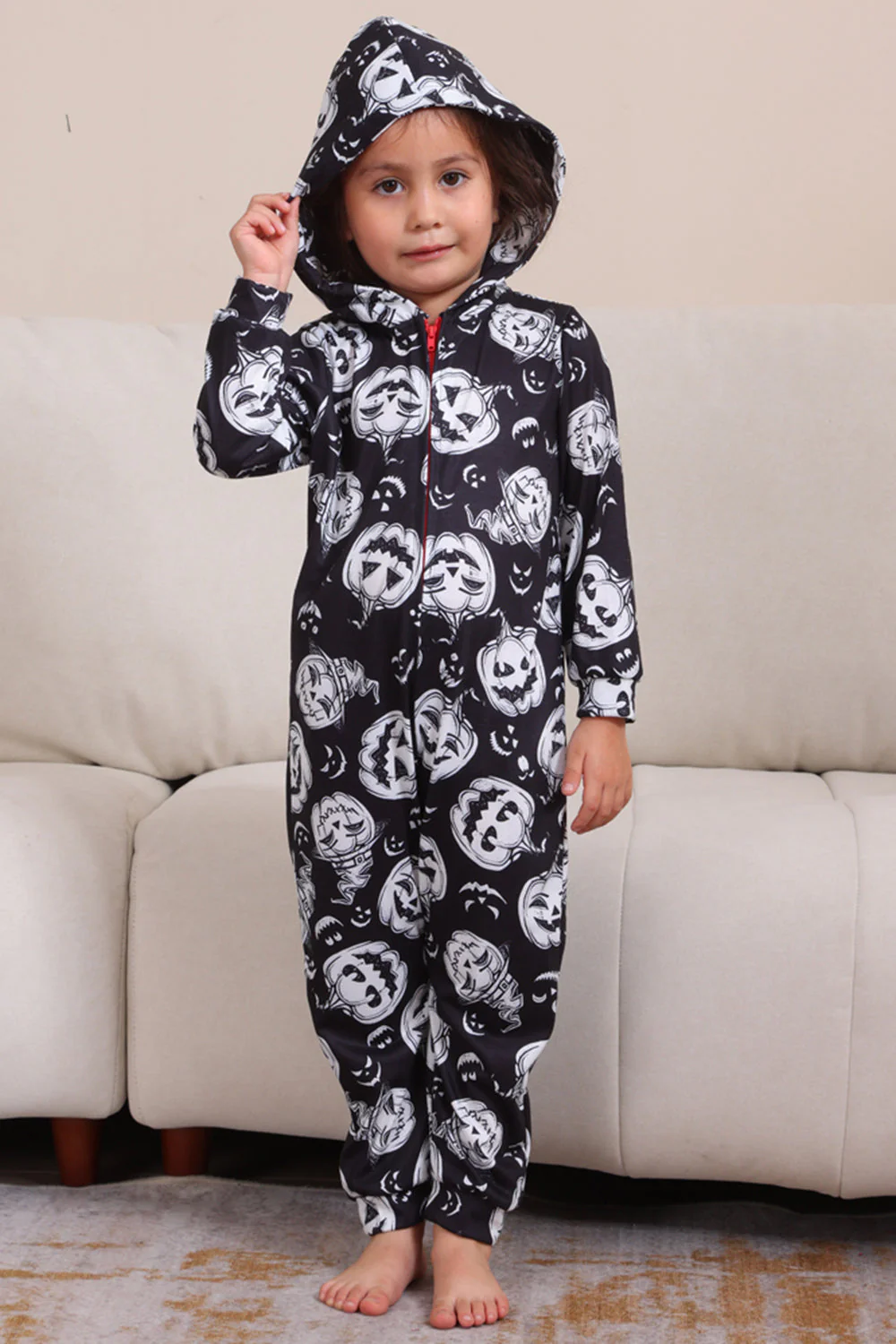 Jednoczęściowa Piżama Halloween Z Nadrukiem Dyni - Image 12