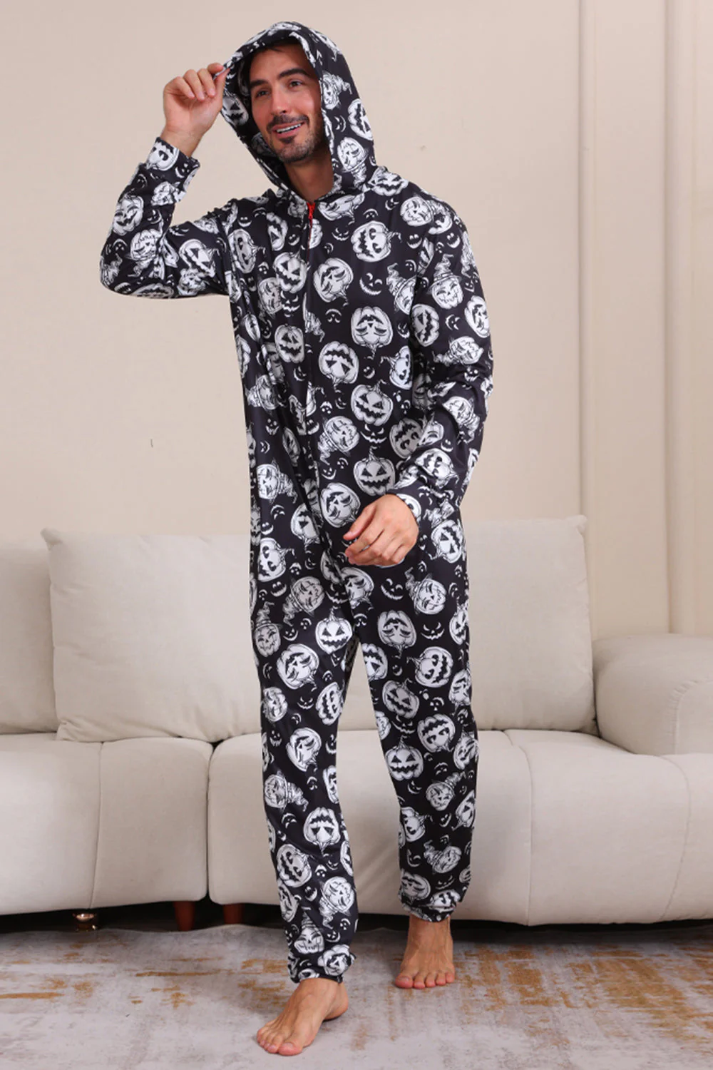 Jednoczęściowa Piżama Halloween Z Nadrukiem Dyni - Image 3