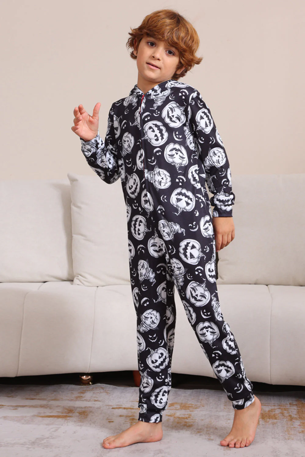 Jednoczęściowa Piżama Halloween Z Nadrukiem Dyni - Image 7