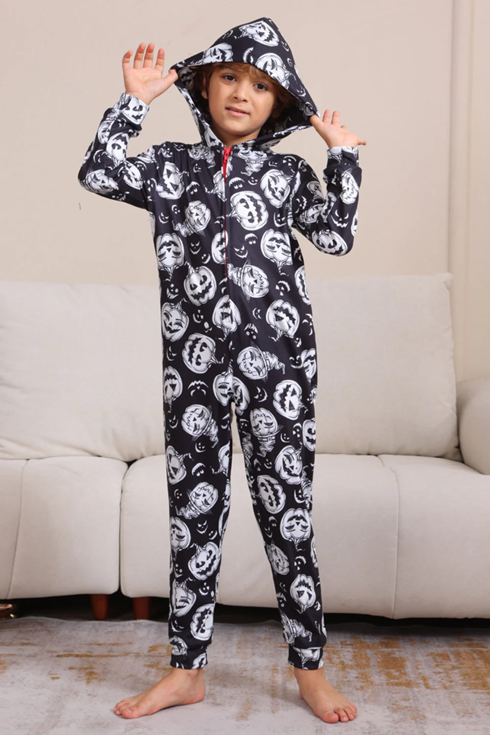 Jednoczęściowa Piżama Halloween Z Nadrukiem Dyni - Image 9