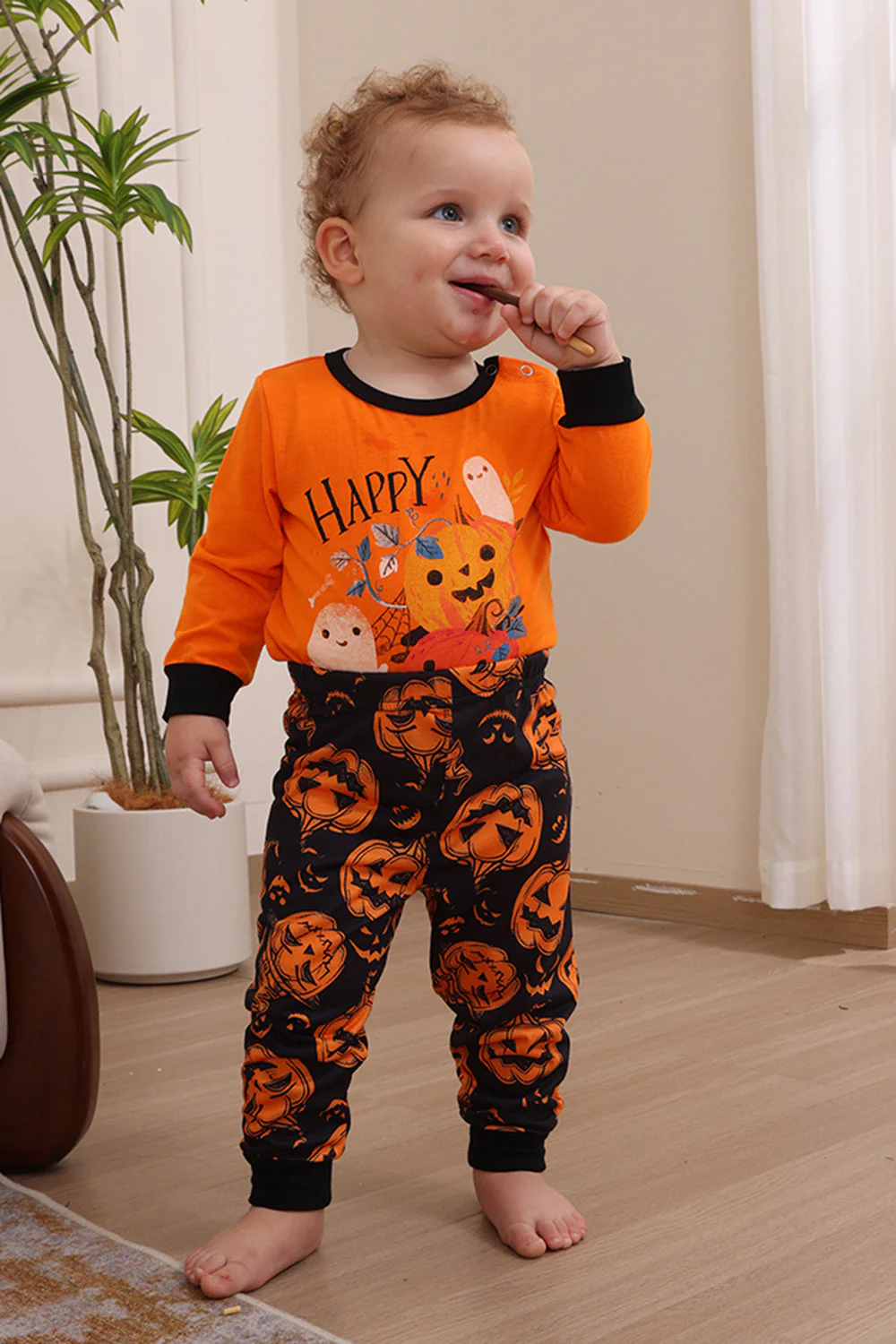 Dyniowy Nadruk Pomarańczowy Zestaw Piżam Rodzinnych Na Halloween - Image 10