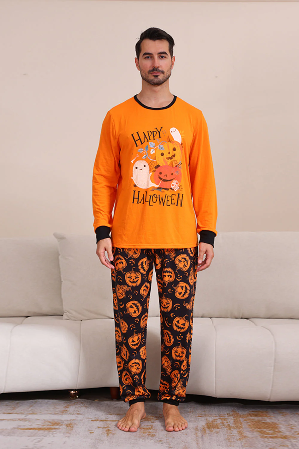 Dyniowy Nadruk Pomarańczowy Zestaw Piżam Rodzinnych Na Halloween - Image 4