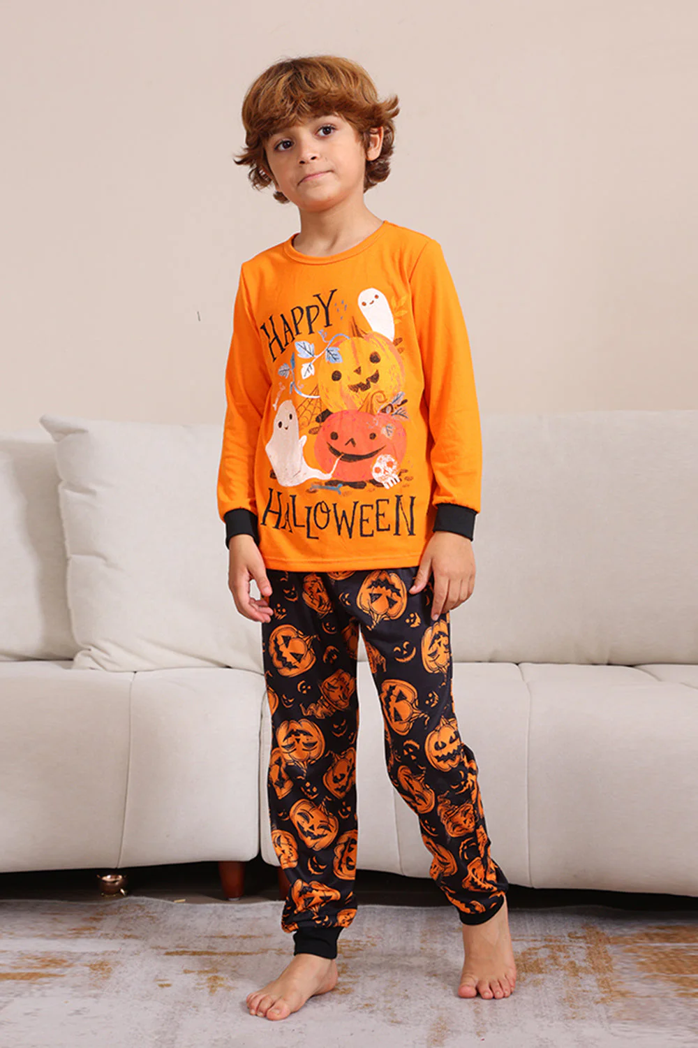 Dyniowy Nadruk Pomarańczowy Zestaw Piżam Rodzinnych Na Halloween - Image 6