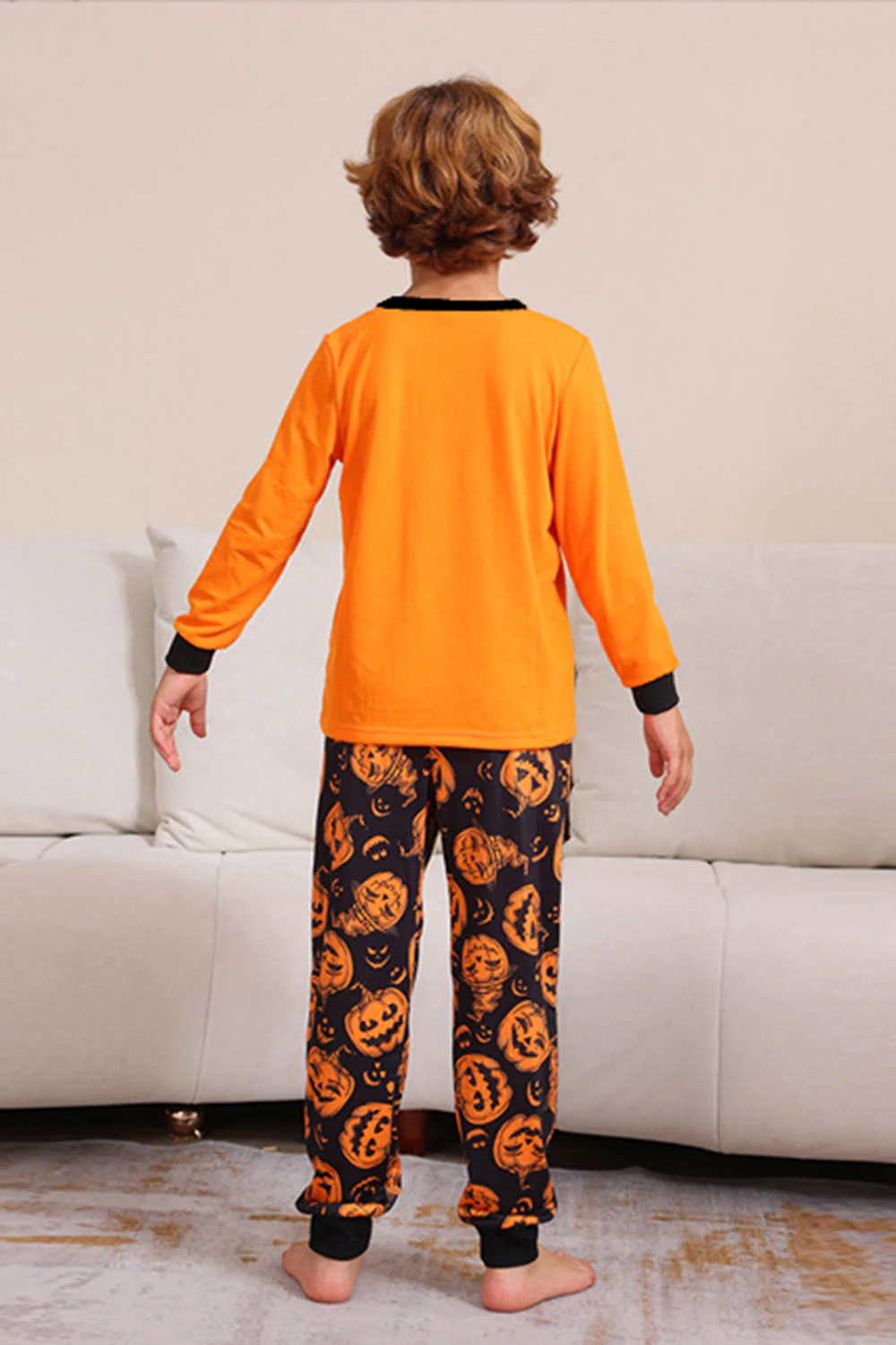 Dyniowy Nadruk Pomarańczowy Zestaw Piżam Rodzinnych Na Halloween - Image 7