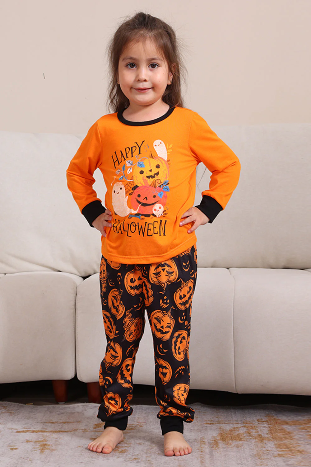 Dyniowy Nadruk Pomarańczowy Zestaw Piżam Rodzinnych Na Halloween - Image 8