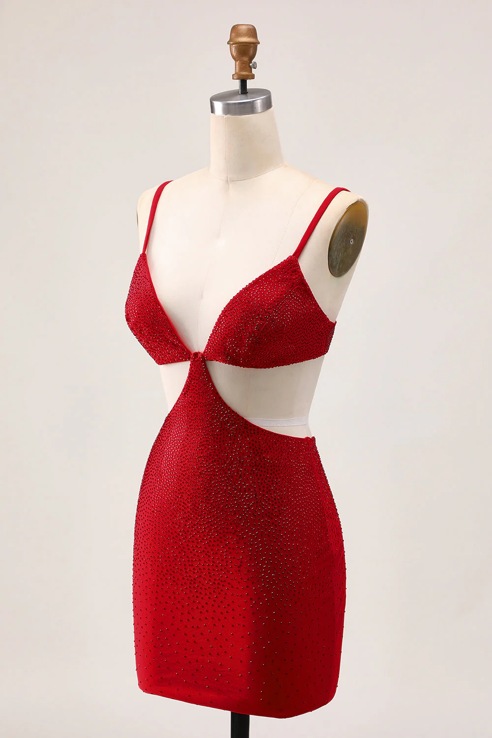 Elegancka czerwona sukienka bodycon z koralikami z wycięciem na powrót do domu - Image 5
