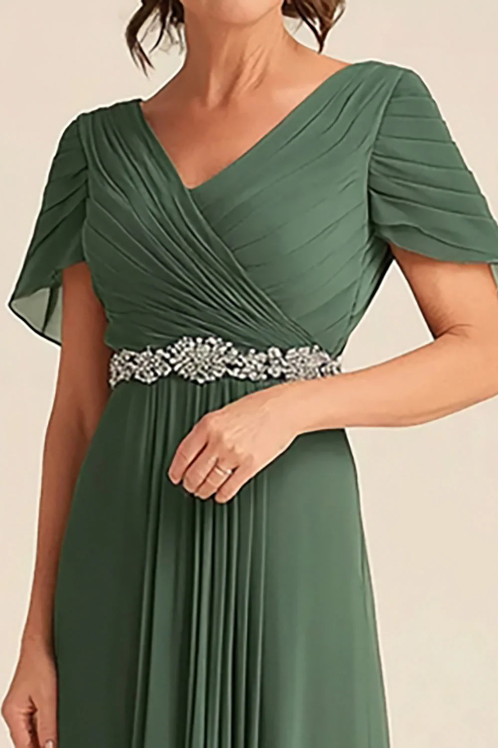 Elegancka eukaliptus A Line Mared Mother Of Bride Sukienka Z Paskiem - Image 2