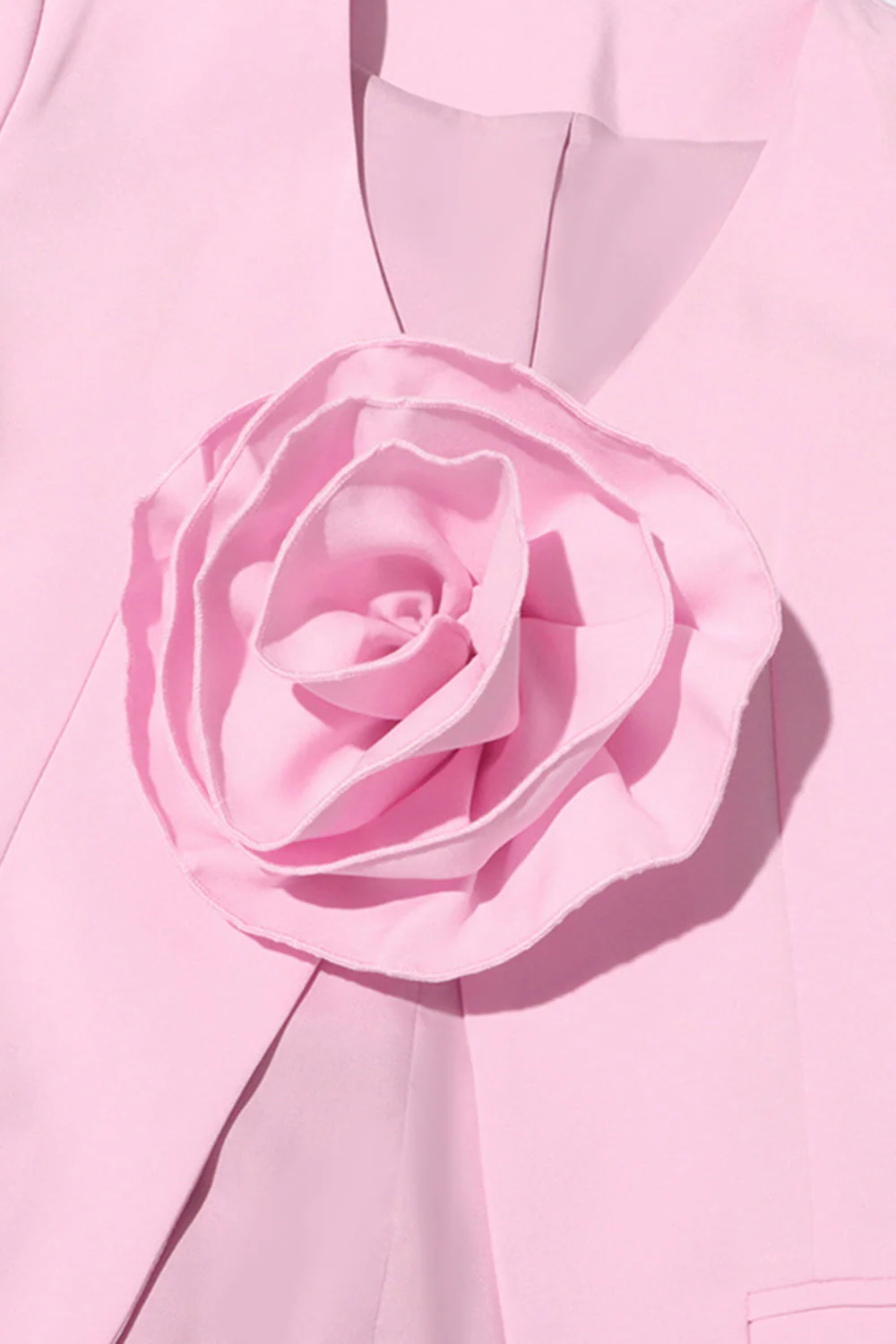 Elegancka Różowa Marynarka Damska 3d Flower - Image 3