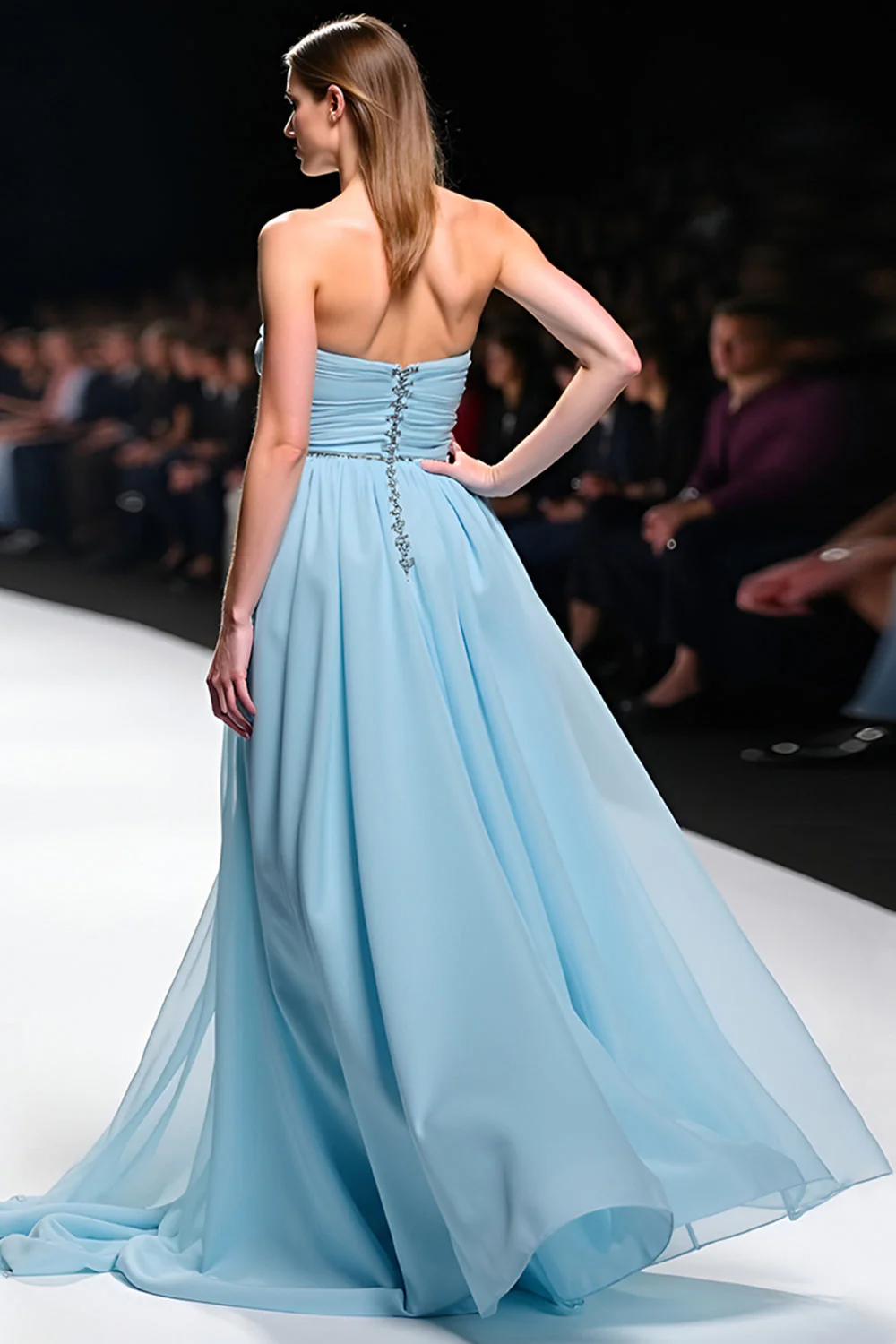 Elegancka sukienka galowa A Line Sweetheart z marszczeniami Szary Niebieski - Image 2
