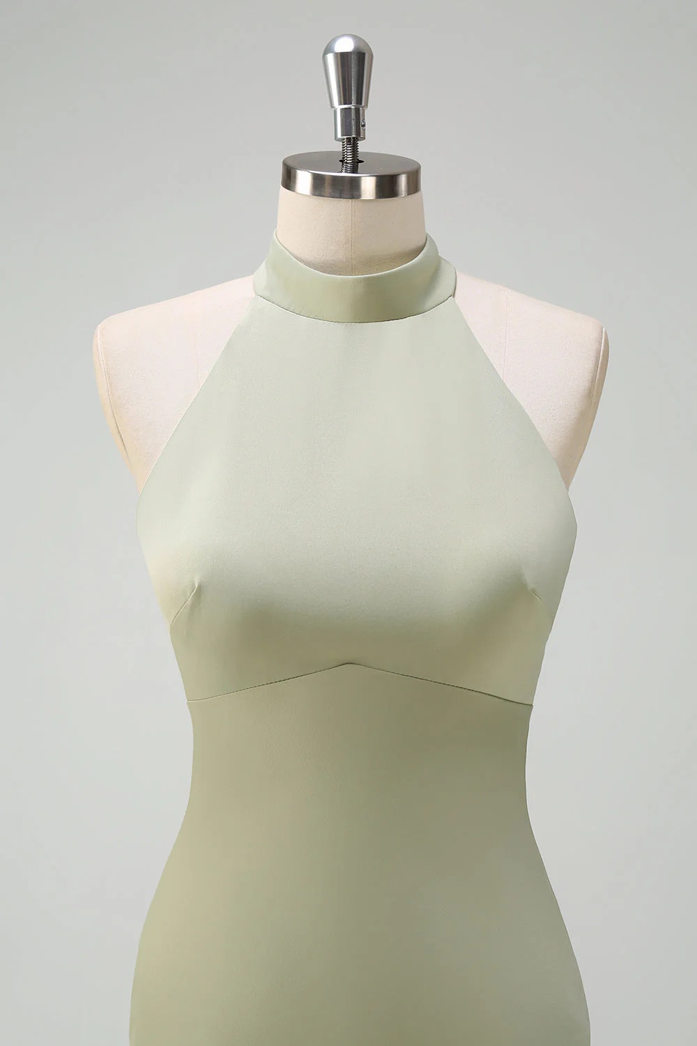 Elegancka szałwia Halter Syrenka Satynowa sukienka druhny do podłogi - Image 4