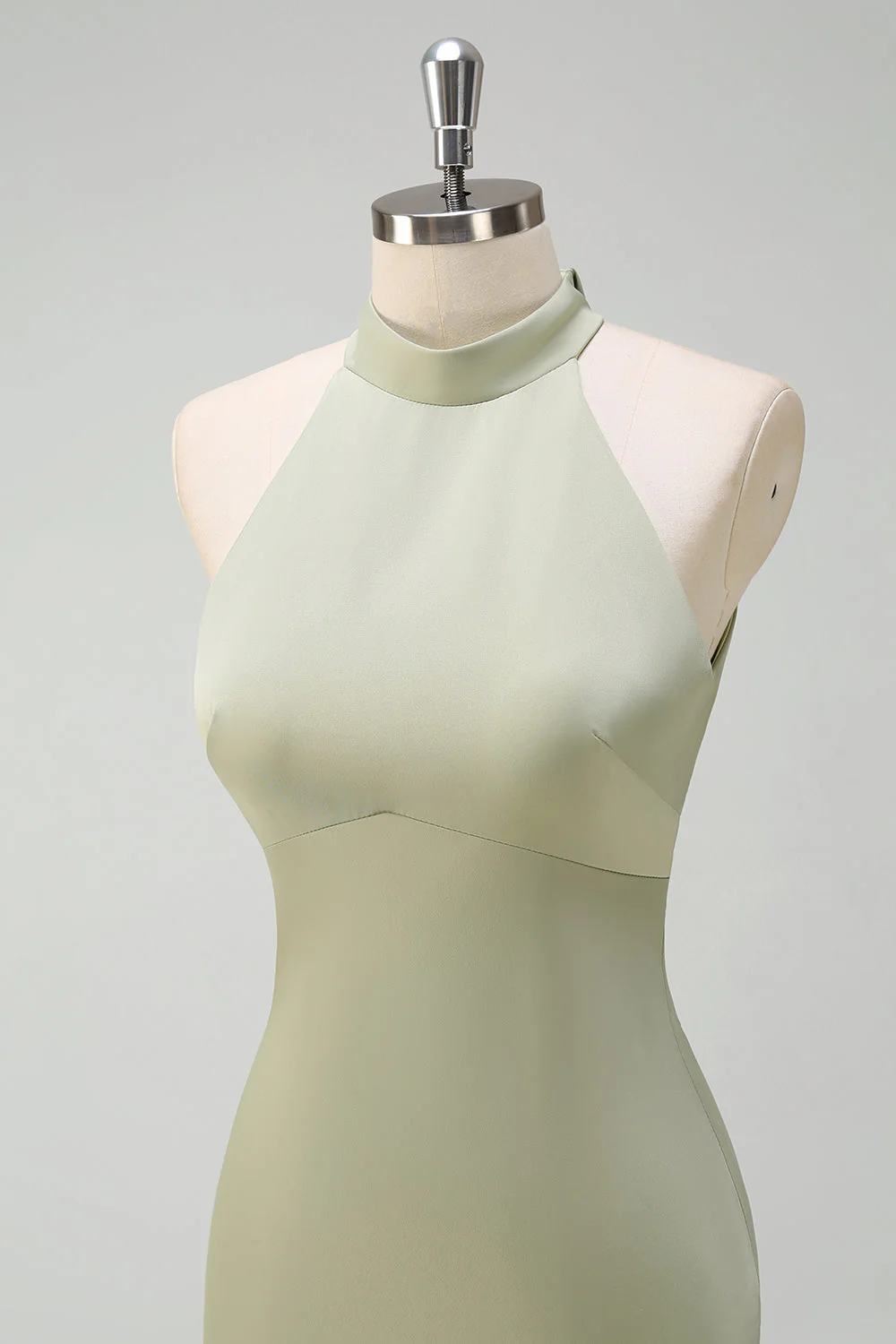 Elegancka szałwia Halter Syrenka Satynowa sukienka druhny do podłogi - Image 6