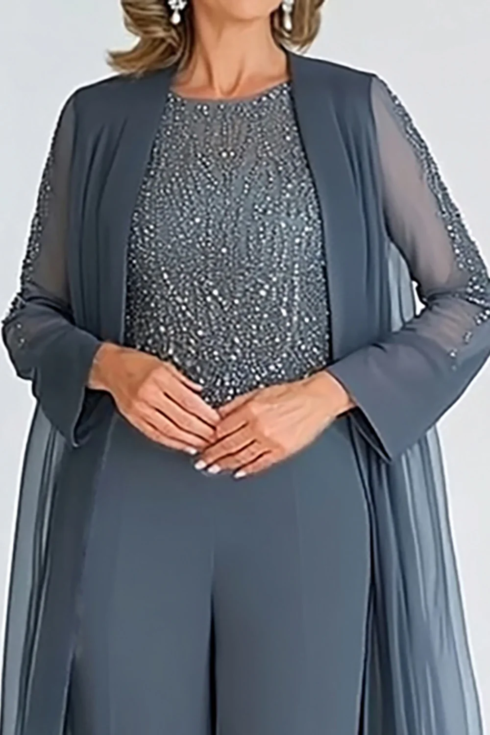 Eleganckie 2-częściowe szyfonowe garnitury matki panny młodej Twilight z długim rękawem - Image 2