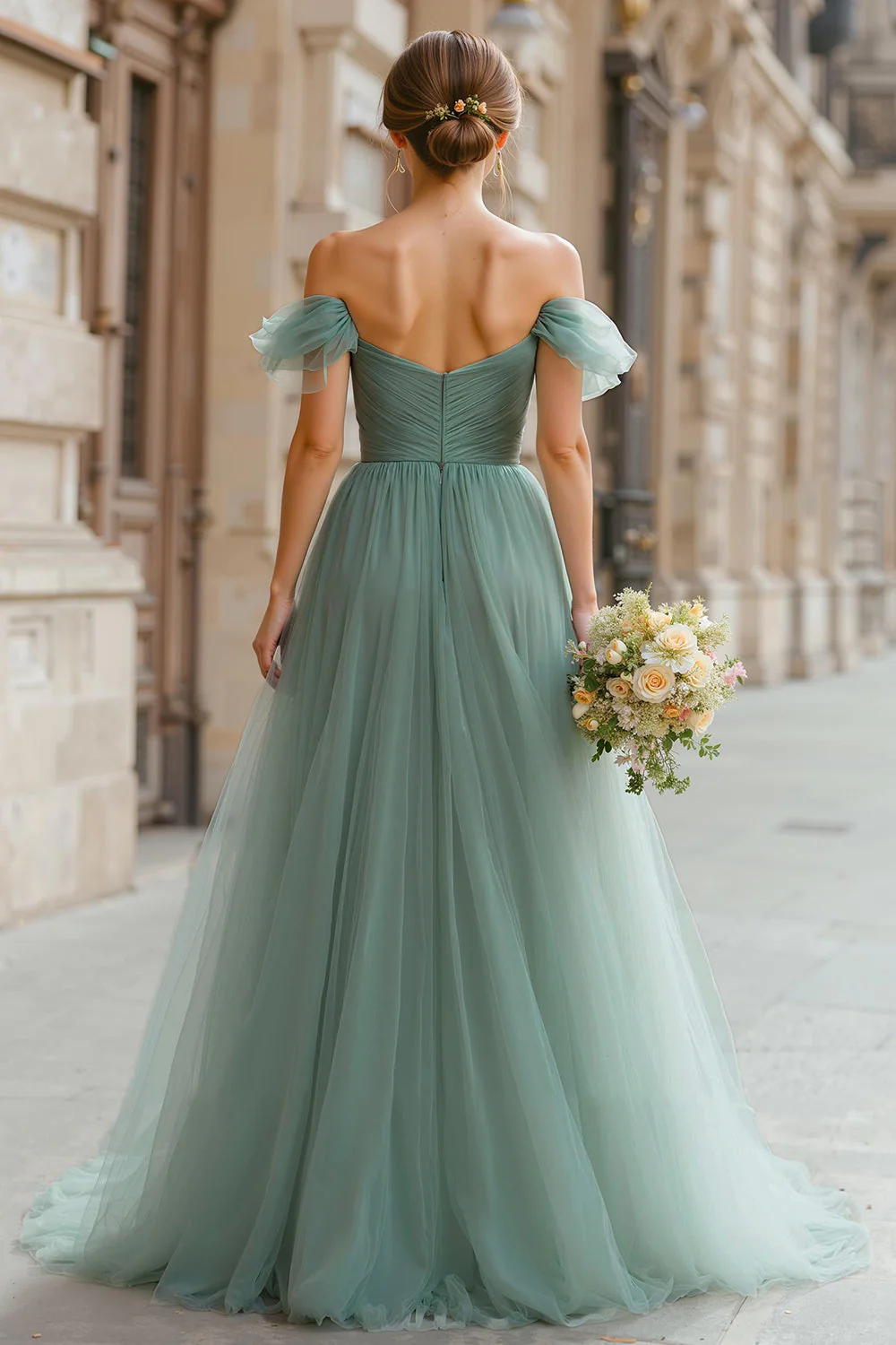 Eucalyptus Maxi A Line Off the Shoulder Bridesmaid Dress - Image 2