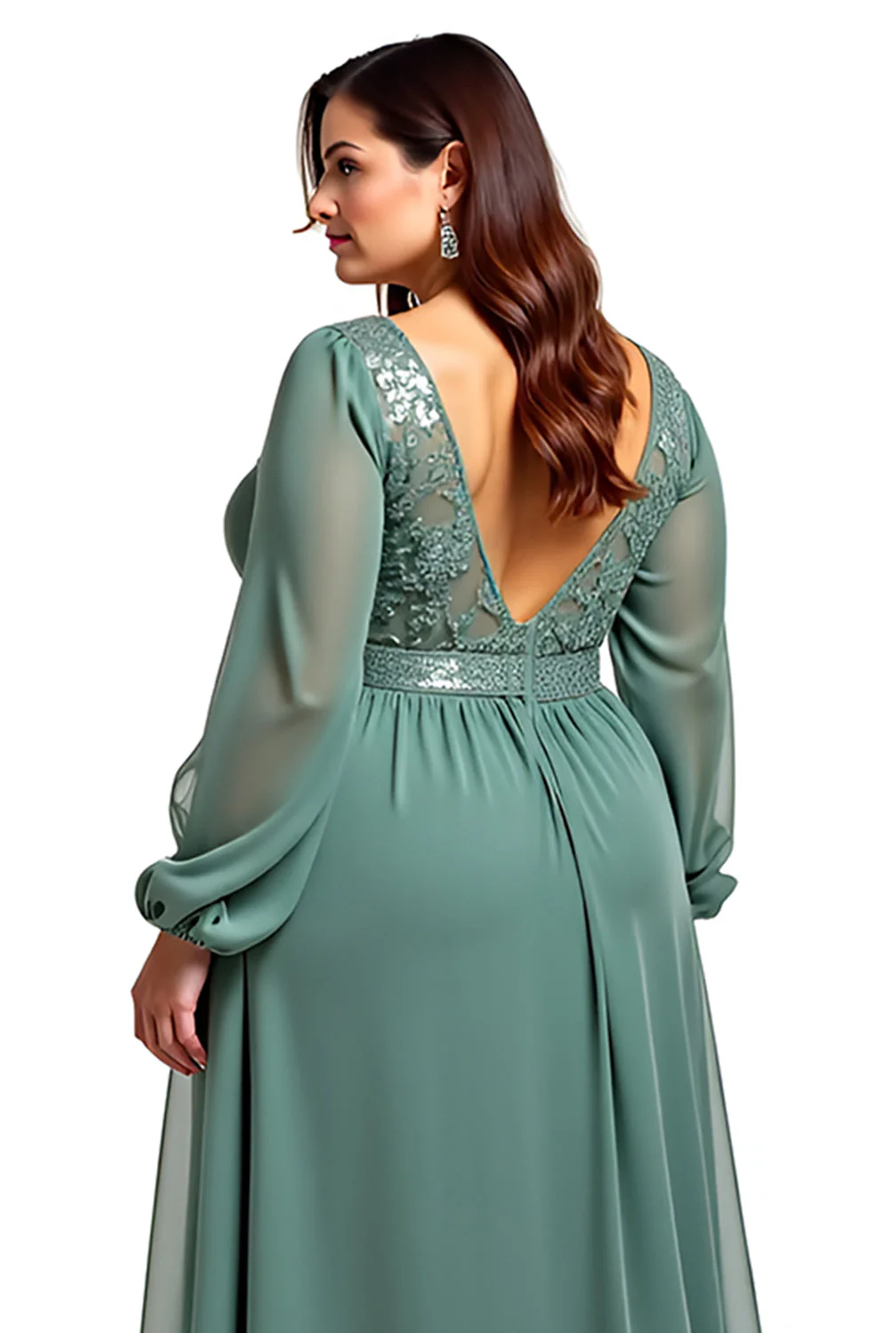 Eukaliptus Plus Size Szyfon Długa Sukienka Na Wesele z Koronki - Image 4
